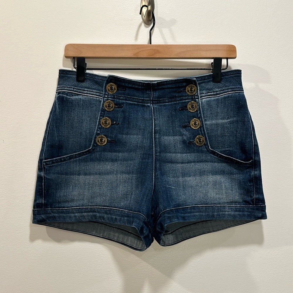 Express High Waist Sailor Button Up Jean Shorts